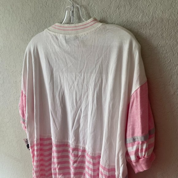 Vintage Gitano Pink & White Striped Short Sleeve Mock T-Neck T-Shirt - Picture 7 of 10
